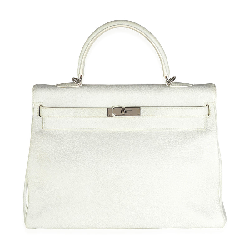 Hermès Gris Perle White Buffalo Skipper Dalmatian Retourne Kelly 35 PHW Handbag fv