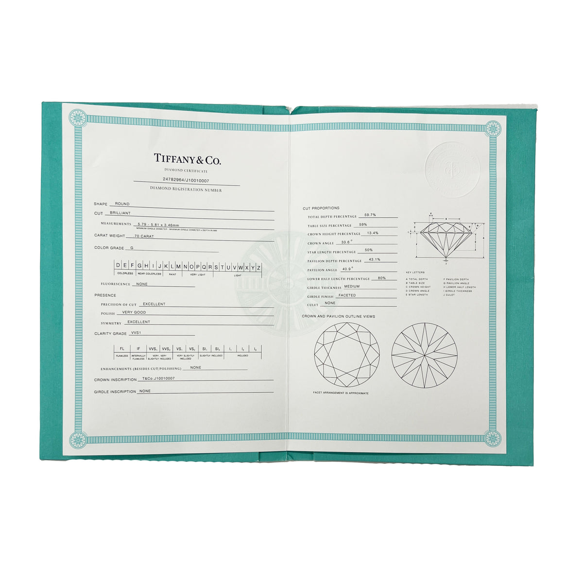 Tiffany & Co. 0.7 ct Round Brilliant Diamond Engagement Ring box