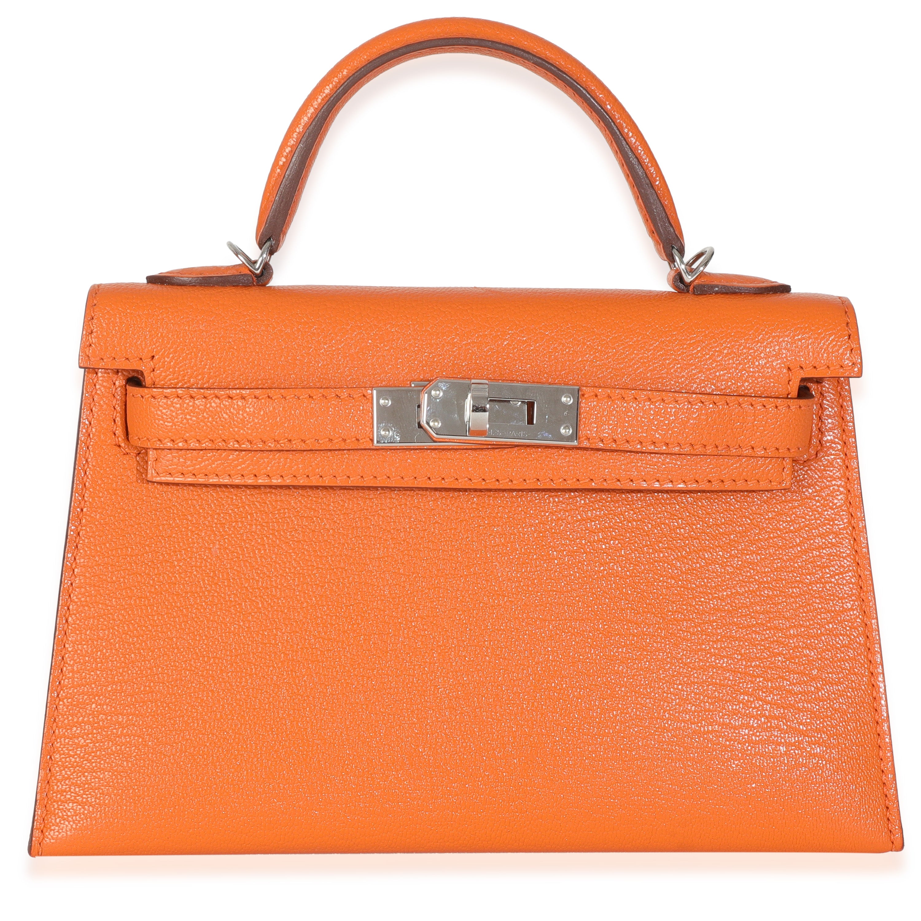 Hermès Feu Terre Battue Verso Mysore Chevre Sellier Mini Kelly 20 II PHW Handbag fv