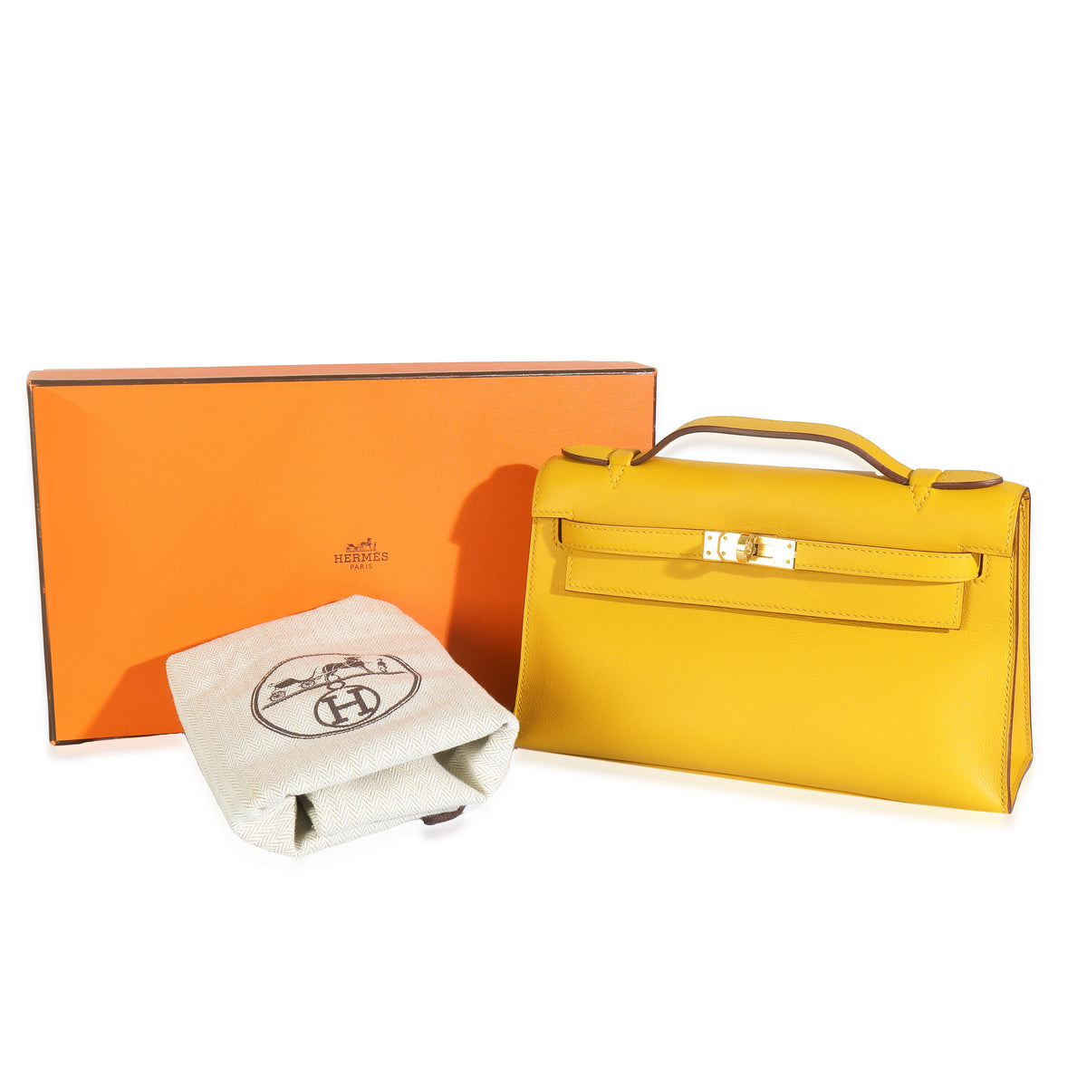 Hermès Jaune Ambre Swift Kelly Pochette GHW Handbag ad1