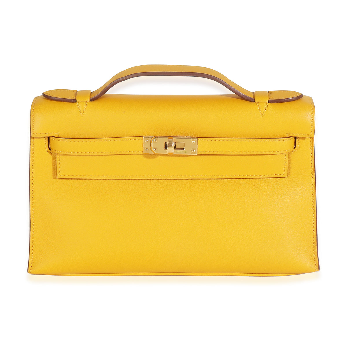 Hermès Jaune Ambre Swift Kelly Pochette GHW Handbag fv