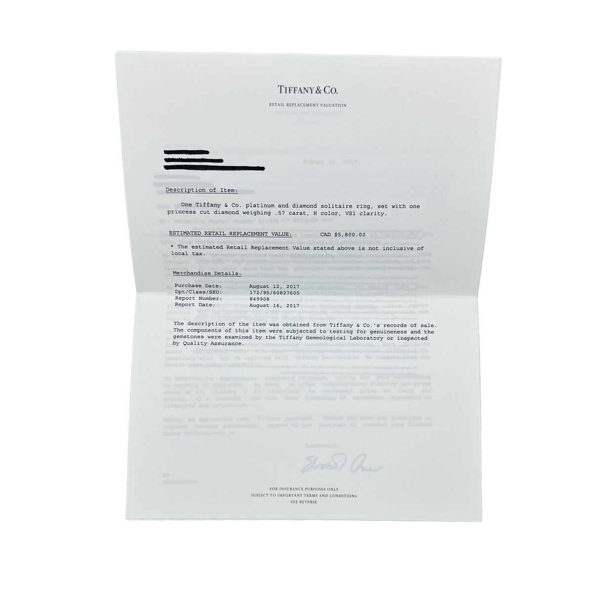 Tiffany & Co. 0.51 ct Princess Diamond Engagement Ring stamp