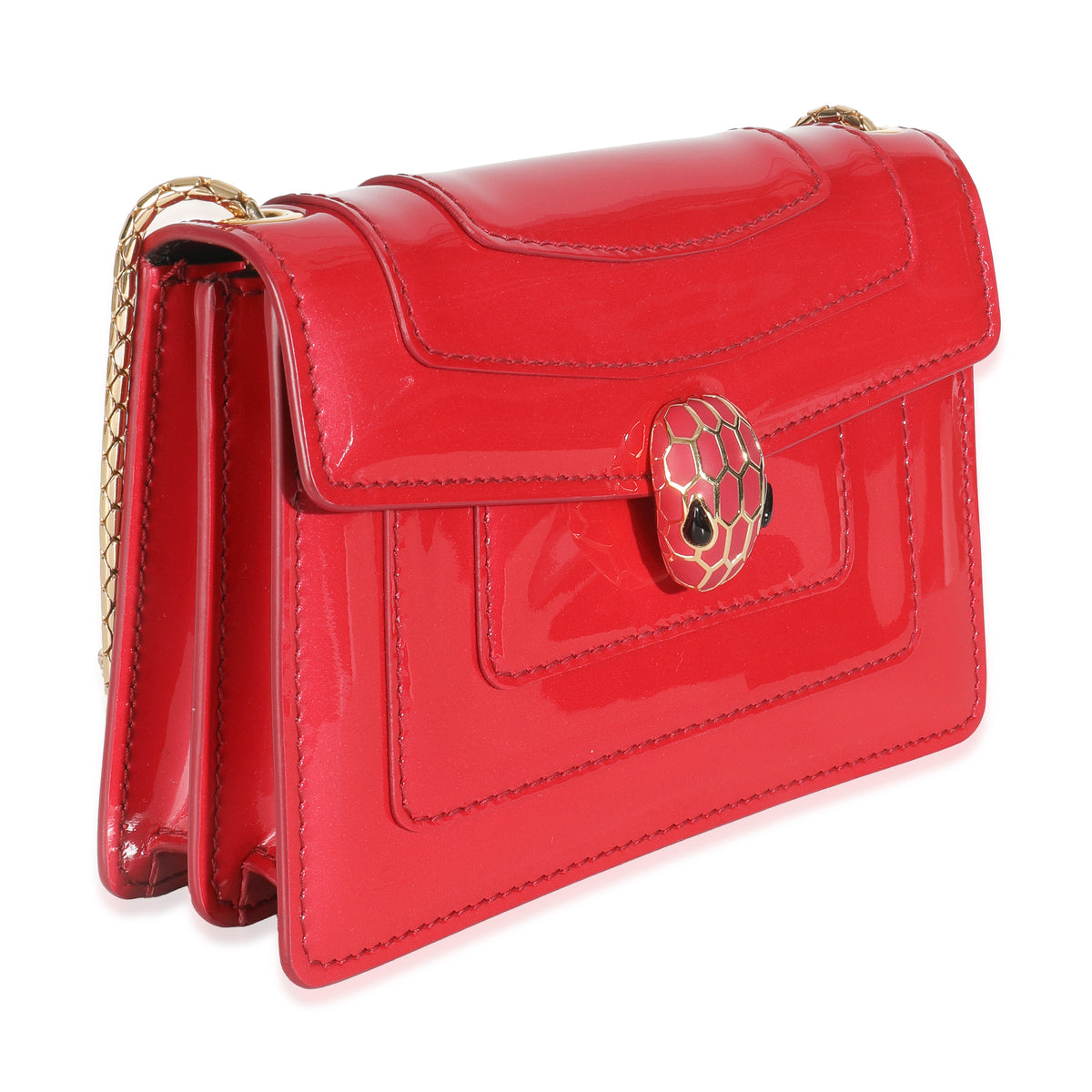 BVLGARI Bvlgari Dark Pink Patent Mini Serpenti Forever Crossbody Handbag bv