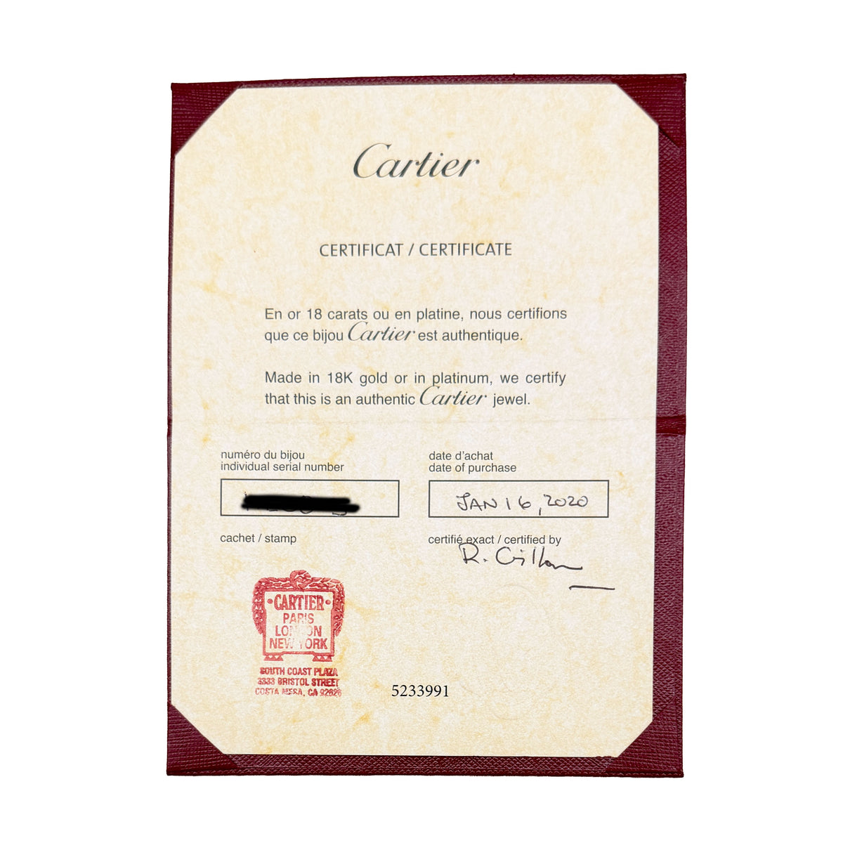 Cartier White Gold  Large Model Love Ring box