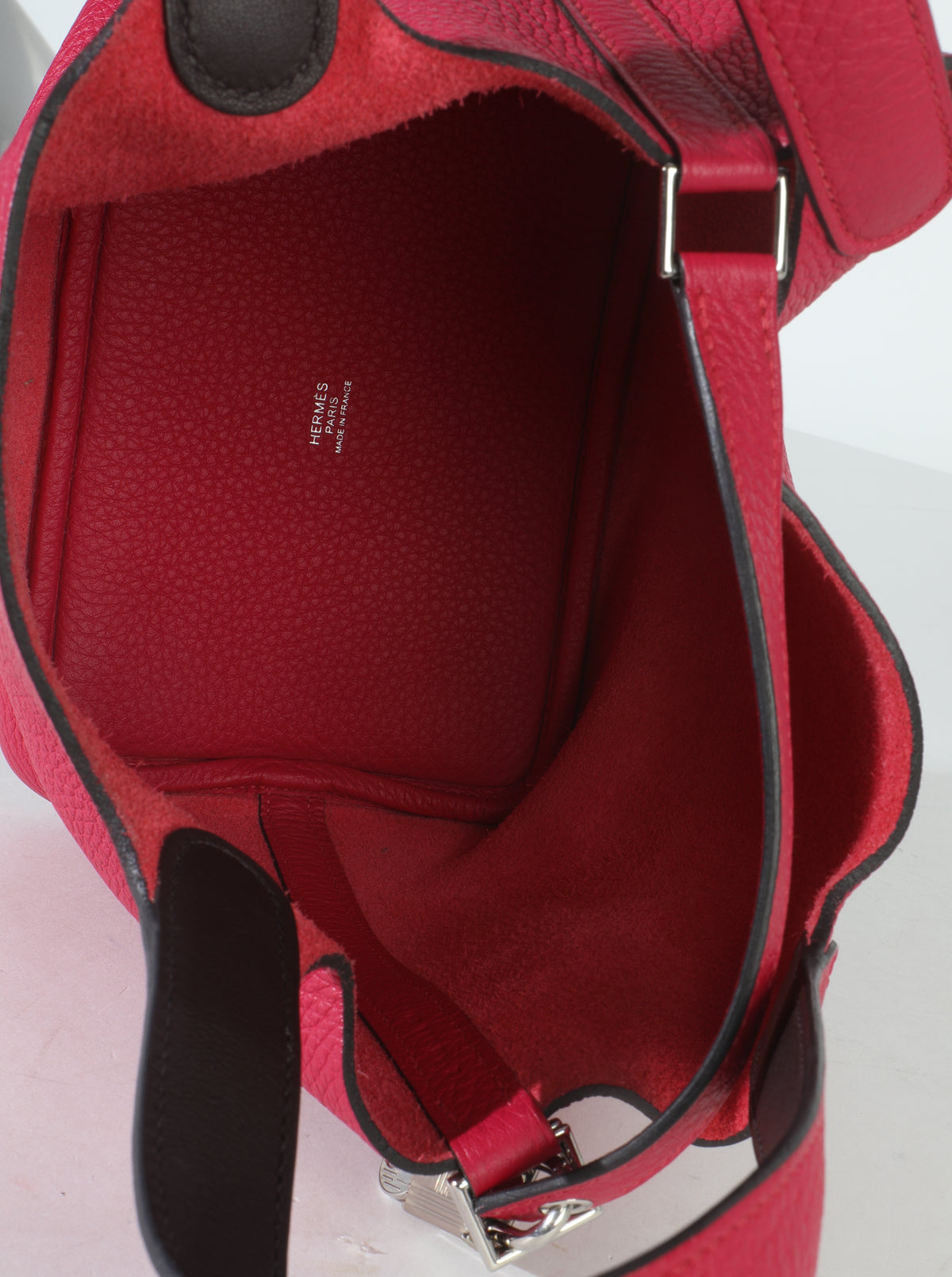 Hermès Framboise Rouge Sellier Clemence Eclat Picotin 18 PHW Handbag ad3