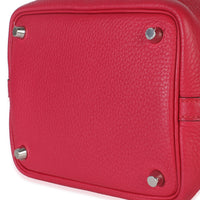 Hermès Framboise Rouge Sellier Clemence Eclat Picotin 18 PHW Handbag clasp