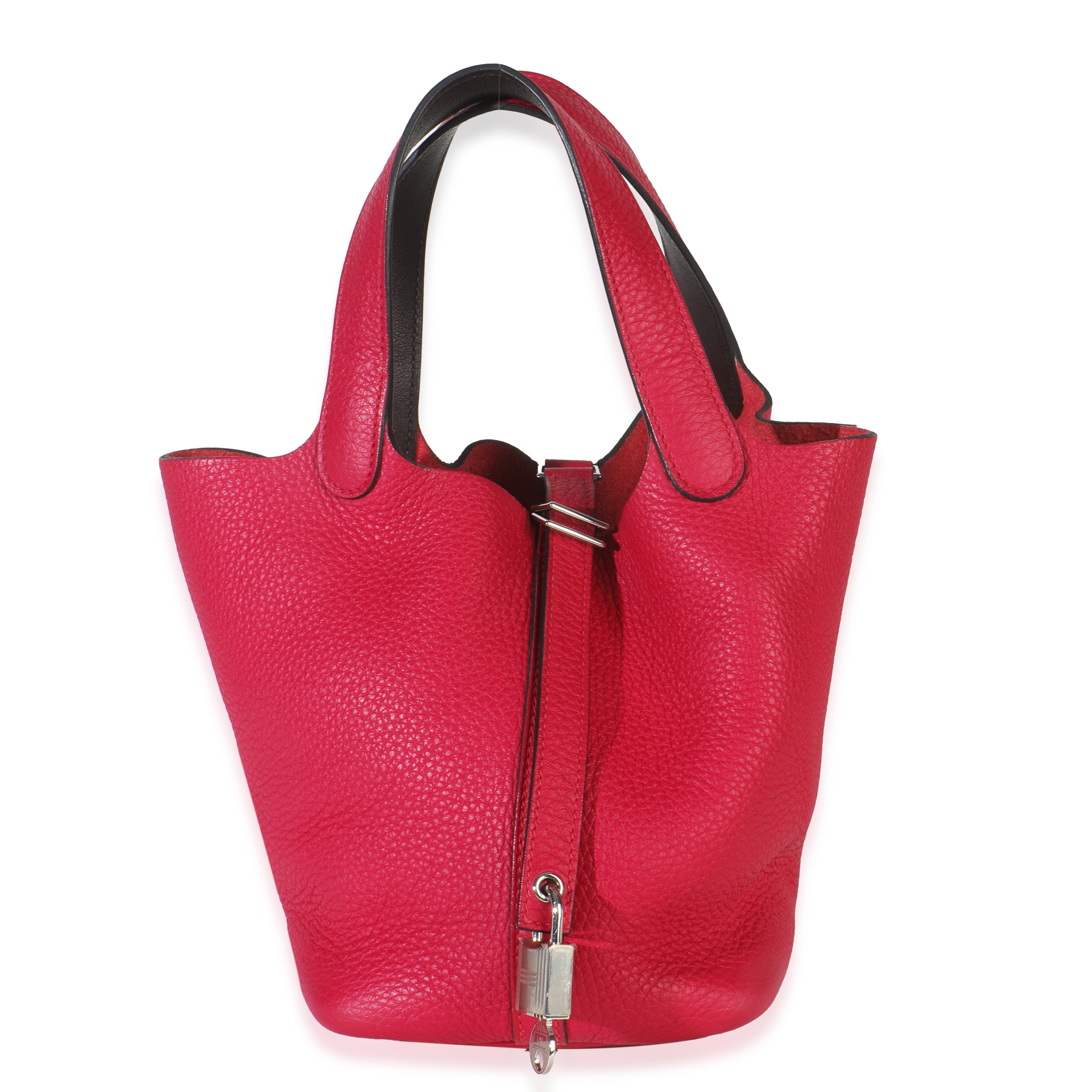 Hermès Framboise Rouge Sellier Clemence Eclat Picotin 18 PHW Handbag fv