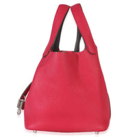 Hermès Framboise Rouge Sellier Clemence Eclat Picotin 18 PHW Handbag pv