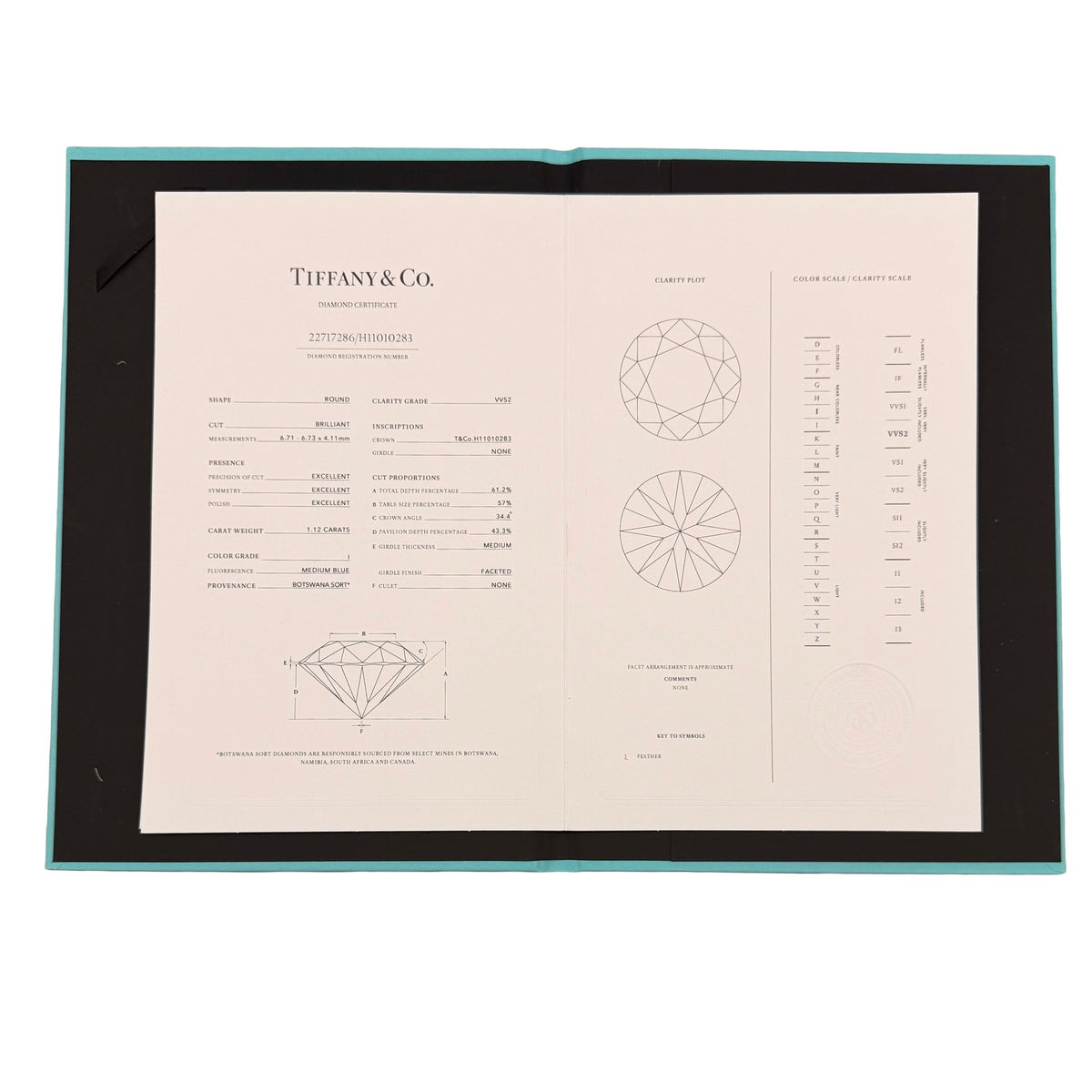 Tiffany & Co. 1.12 ct Round Brilliant Diamond Engagement Ring box