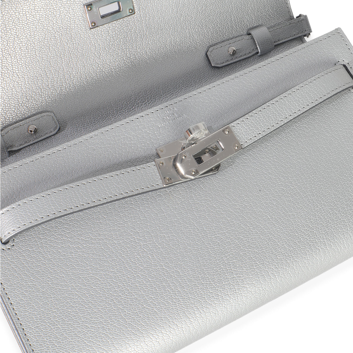 Hermès Argent Metallic Chevre Chamkilight Kelly Wallet To Go PHW Handbag ad1