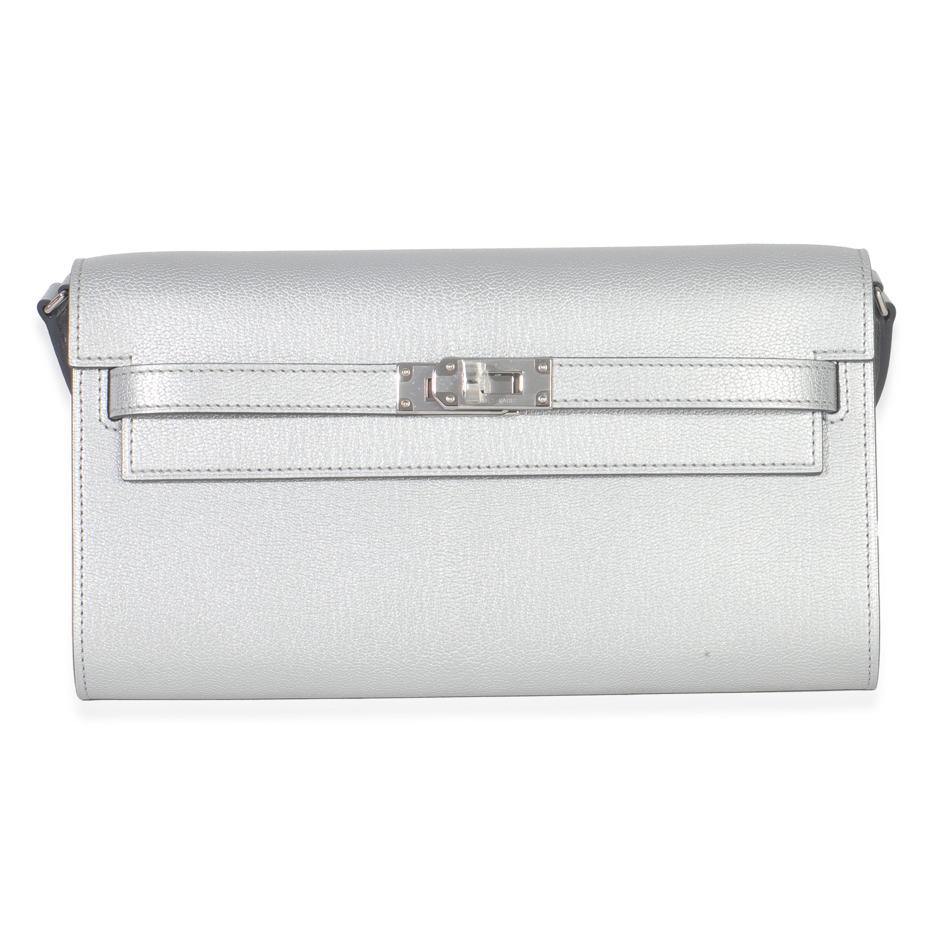 Hermès Argent Metallic Chevre Chamkilight Kelly Wallet To Go PHW Handbag fv