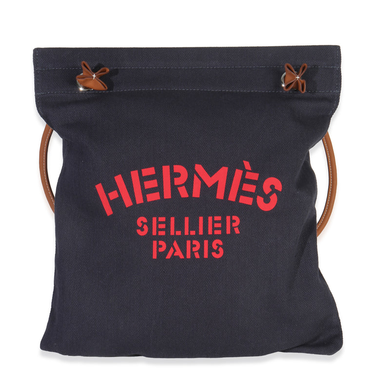 Hermès Bleu Indigo Gold Herringbone Canvas Swift Maline Bag fv