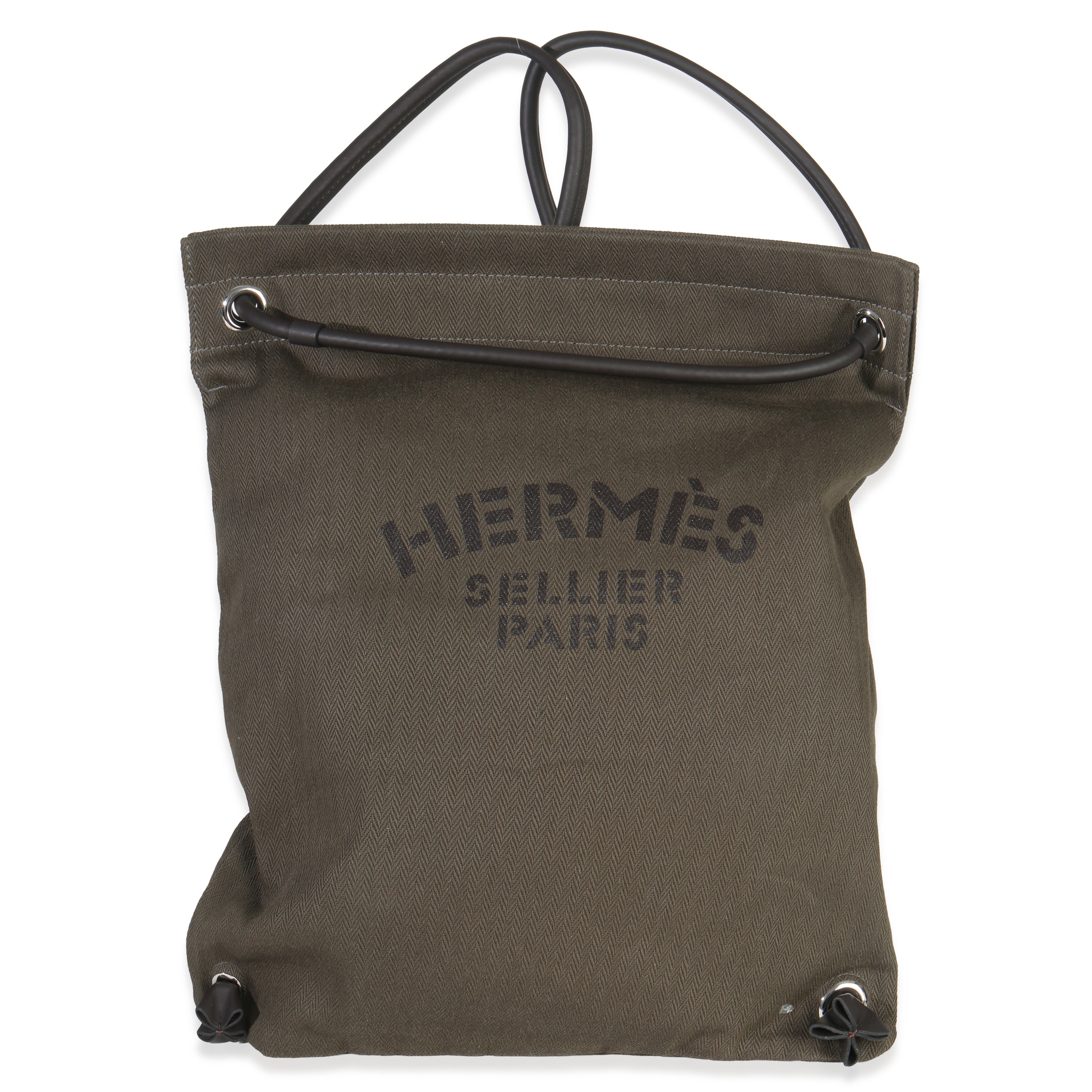 Hermès Kaki Ebene Herringbone Canvas Swift Maline Bag fv