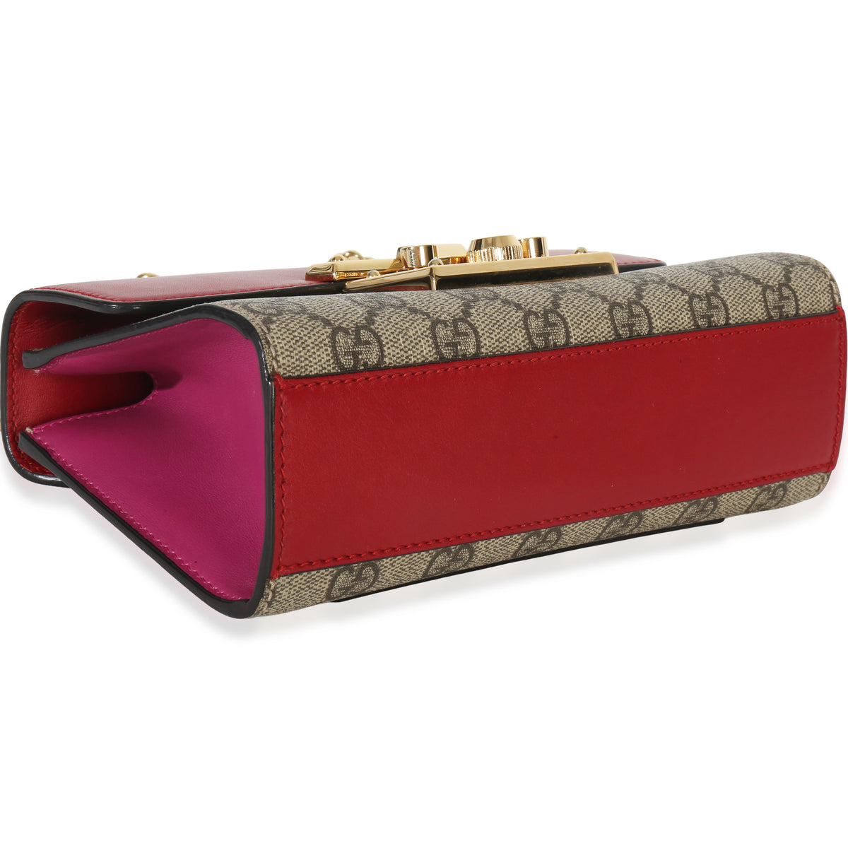 Gucci Red GG Supreme Canvas Small Padlock Shoulder Bag Handbag clasp