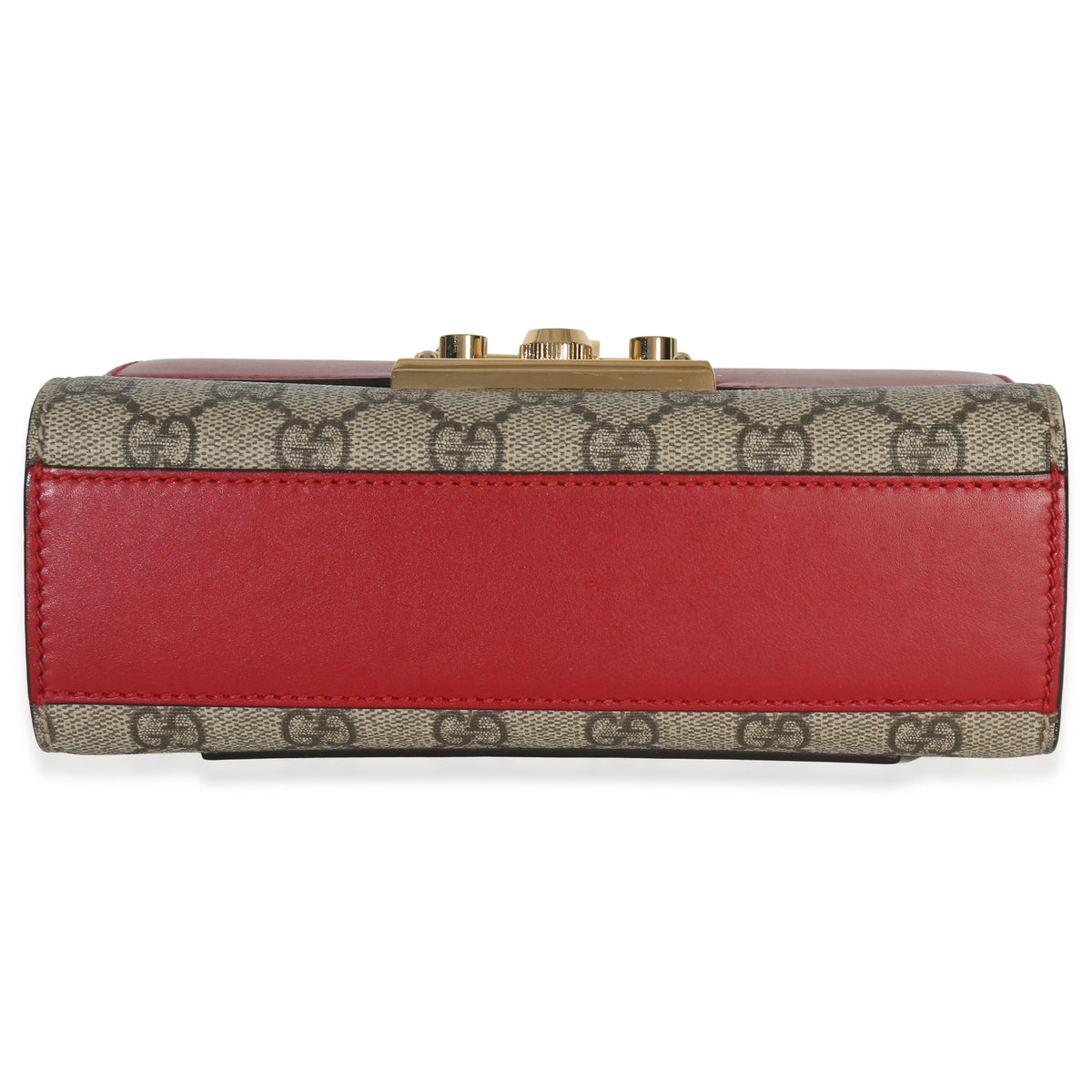 Gucci Red GG Supreme Canvas Small Padlock Shoulder Bag Handbag stamp