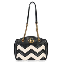Gucci Black White Matelasse Medium GG Marmont Chain Tote Handbag av