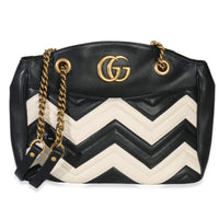 Gucci Black White Matelasse Medium GG Marmont Chain Tote Handbag fv