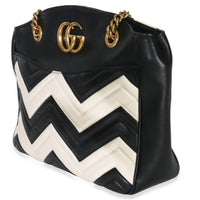 Gucci Black White Matelasse Medium GG Marmont Chain Tote Handbag pv