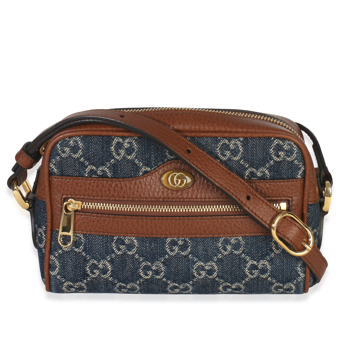 Gucci Brown Dollar Calfskin Navy GG Denim Mini Ophidia Crossbody Handbag fv