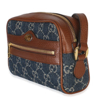 Gucci Brown Dollar Calfskin Navy GG Denim Mini Ophidia Crossbody Handbag pv