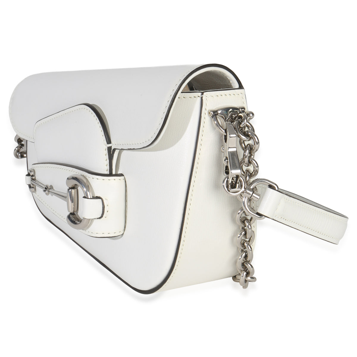 Gucci White Calfskin Mini Asymmetric Horsebit 1955 Shoulder Bag Handbag pv