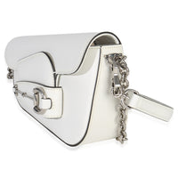 Gucci White Calfskin Mini Asymmetric Horsebit 1955 Shoulder Bag Handbag pv