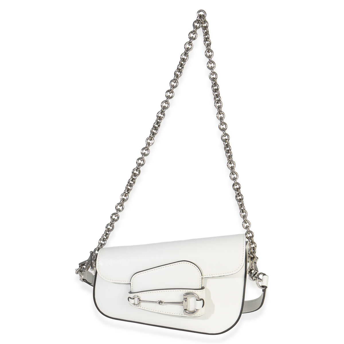 Gucci White Calfskin Mini Asymmetric Horsebit 1955 Shoulder Bag Handbag stamp
