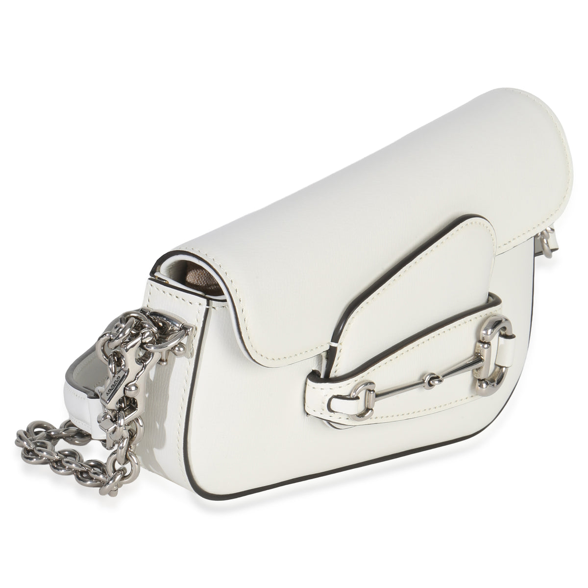 Gucci White Calfskin Mini Asymmetric Horsebit 1955 Shoulder Bag Handbag sv