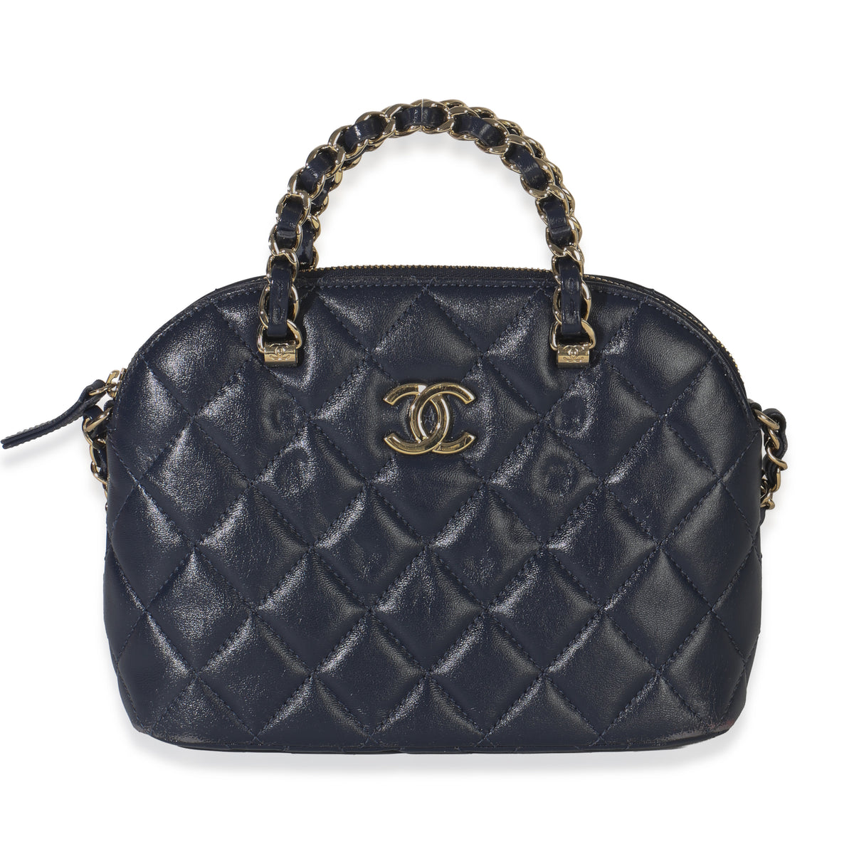 Chanel Navy Quilted Lambskin Coco Clutch On Chain Handbag fv