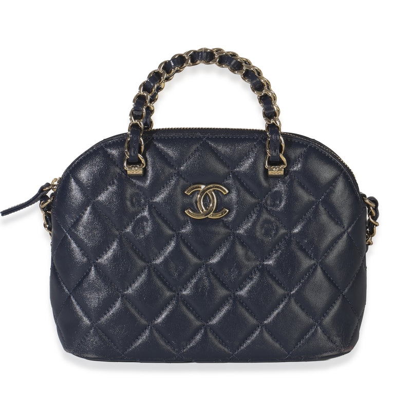 Chanel Navy Quilted Lambskin Coco Clutch On Chain Handbag fv