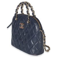 Chanel Navy Quilted Lambskin Coco Clutch On Chain Handbag pv