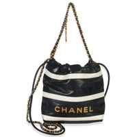 Chanel Black White Quilted Calfskin Mini  22 Hobo Handbag fv