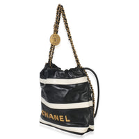 Chanel Black White Quilted Calfskin Mini  22 Hobo Handbag pv