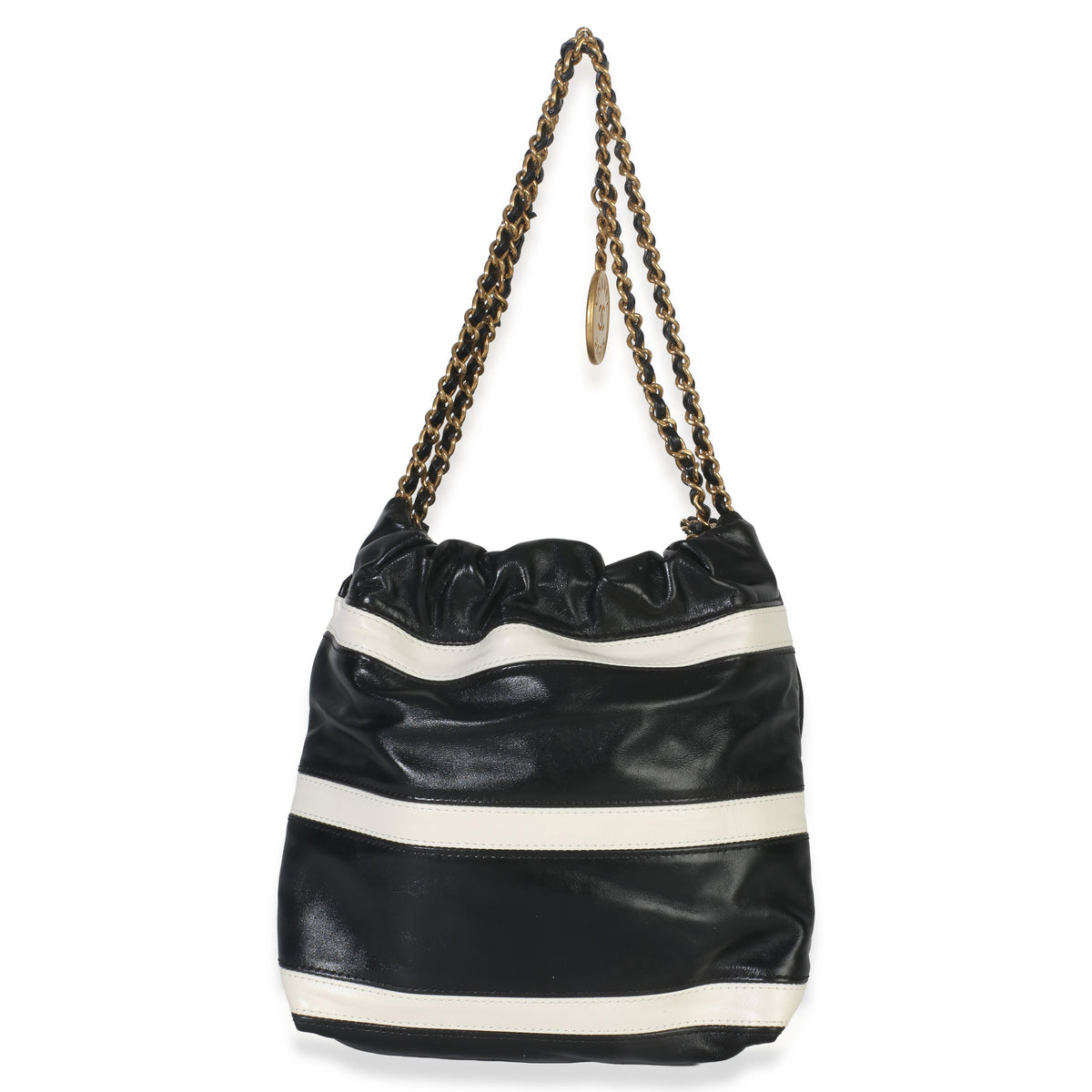 Chanel Black White Quilted Calfskin Mini  22 Hobo Handbag stamp