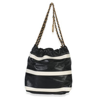 Chanel Black White Quilted Calfskin Mini  22 Hobo Handbag stamp