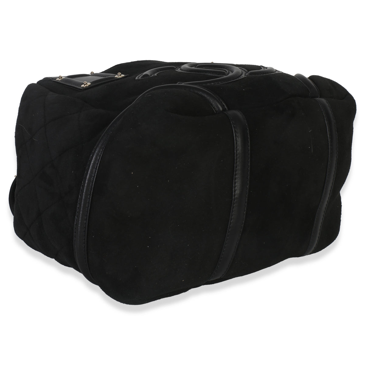 Chanel Vintage Black Suede Sparkle Winter Tote Handbag clasp