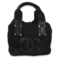 Chanel Vintage Black Suede Sparkle Winter Tote Handbag fv