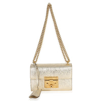 Gucci Gold Metallic Crinkled Leather Small Padlock Chain Bag Handbag ad1
