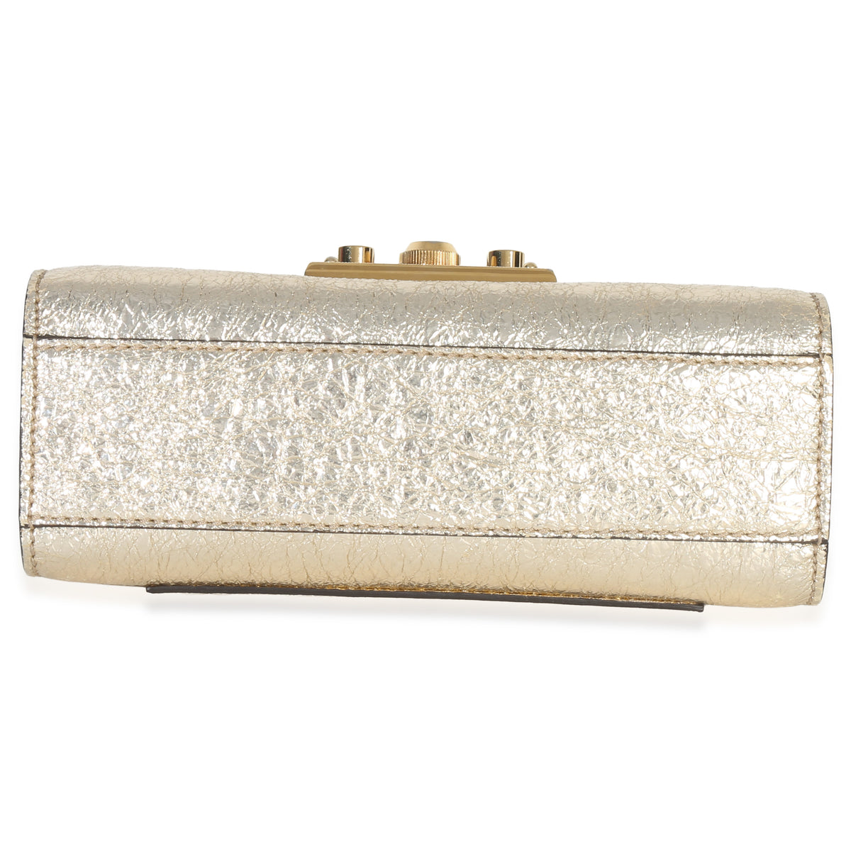 Gucci Gold Metallic Crinkled Leather Small Padlock Chain Bag Handbag box