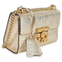 Gucci Gold Metallic Crinkled Leather Small Padlock Chain Bag Handbag bv