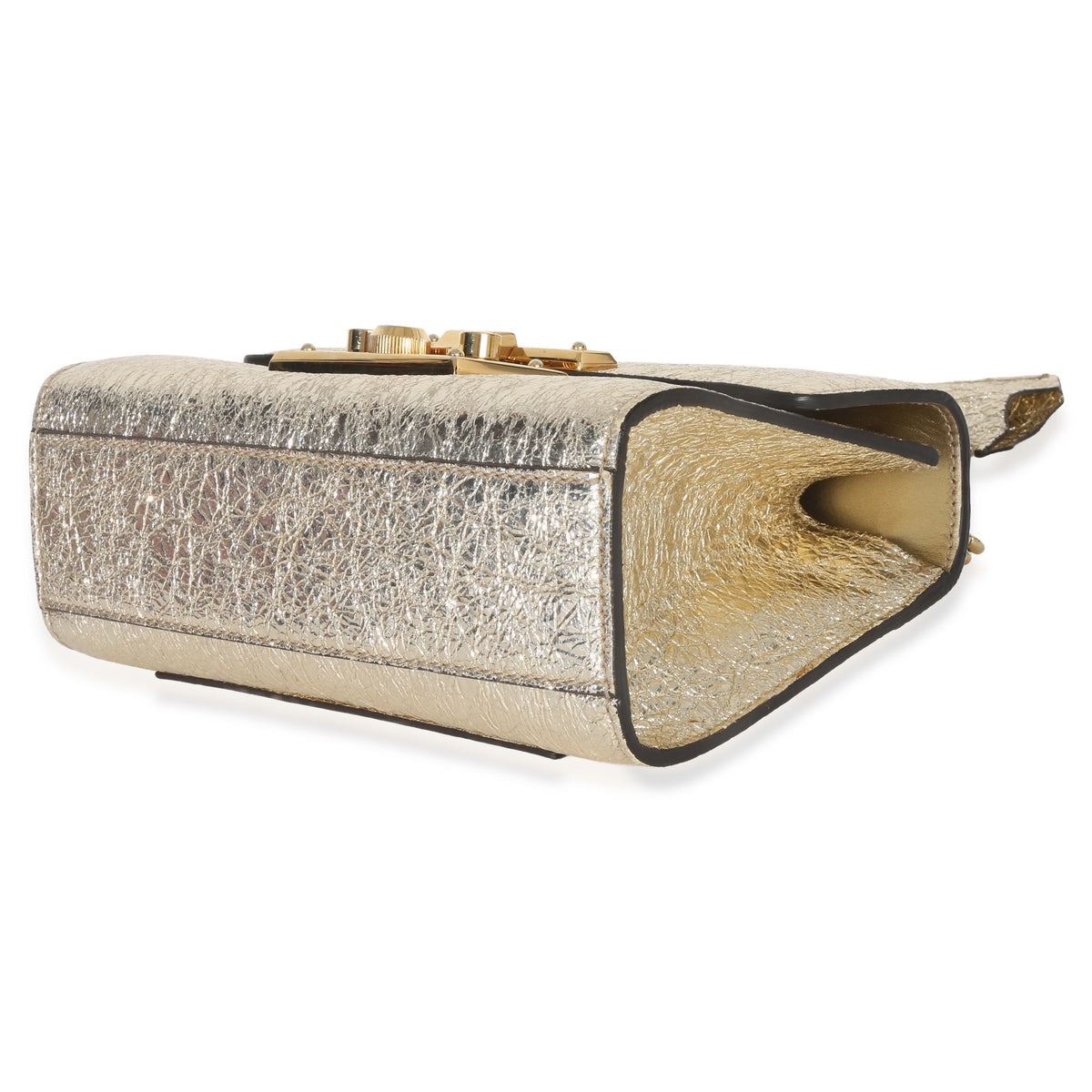 Gucci Gold Metallic Crinkled Leather Small Padlock Chain Bag Handbag clasp