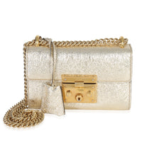 Gucci Gold Metallic Crinkled Leather Small Padlock Chain Bag Handbag fv