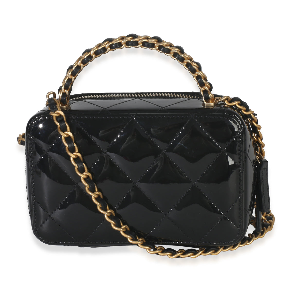 Chanel Black Quilted Patent Mini Vanity Chain Bag Handbag bv