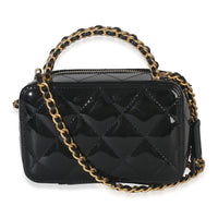 Chanel Black Quilted Patent Mini Vanity Chain Bag Handbag bv