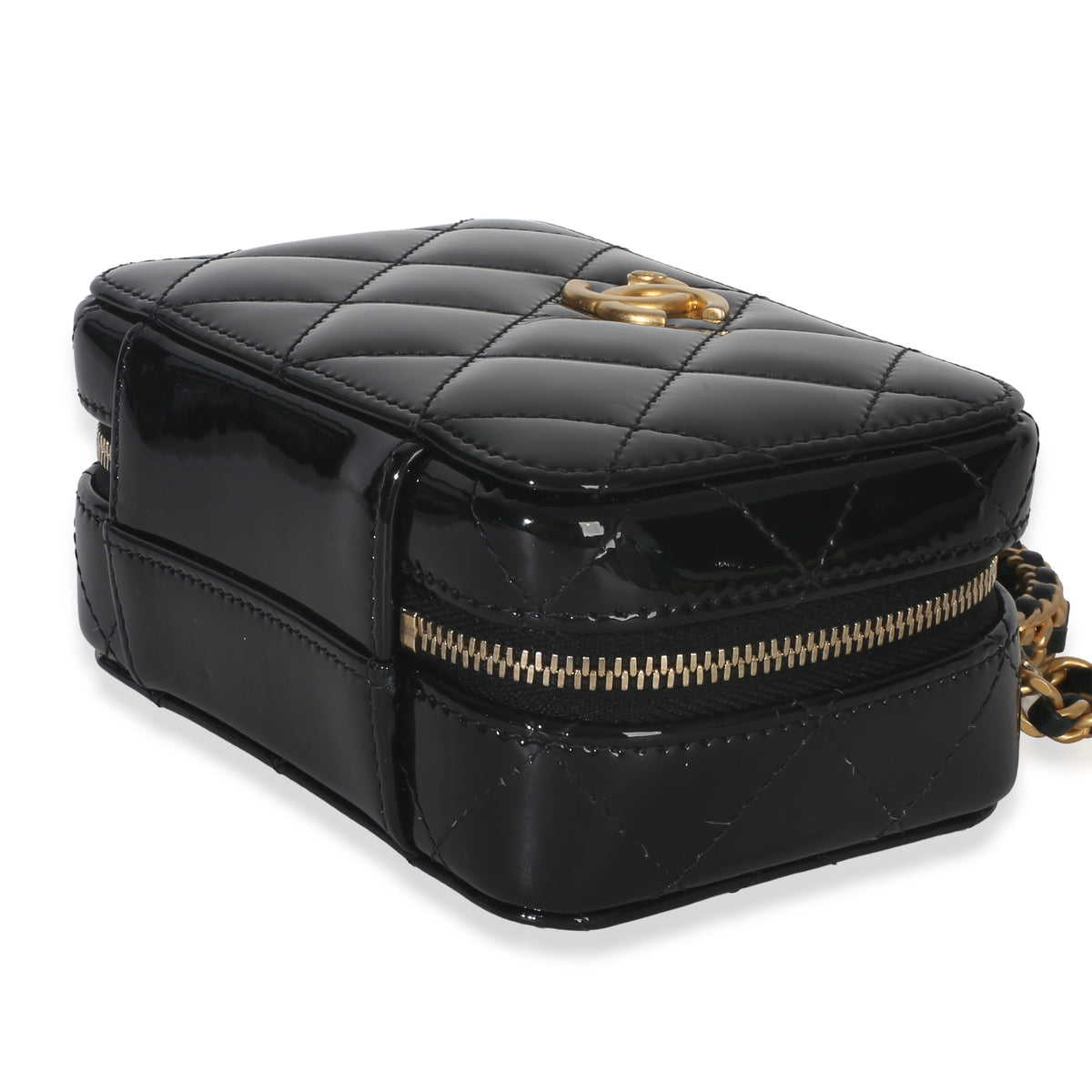 Chanel Black Quilted Patent Mini Vanity Chain Bag Handbag clasp
