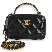 Chanel Black Quilted Patent Mini Vanity Chain Bag Handbag fv