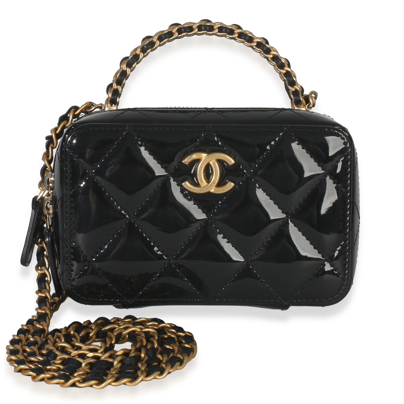 Chanel Black Quilted Patent Mini Vanity Chain Bag Handbag fv