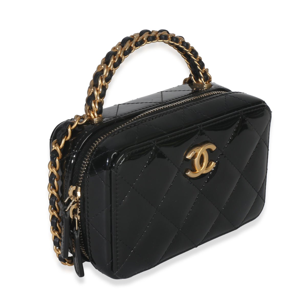 Chanel Black Quilted Patent Mini Vanity Chain Bag Handbag pv