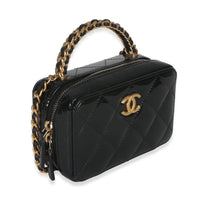 Chanel Black Quilted Patent Mini Vanity Chain Bag Handbag pv
