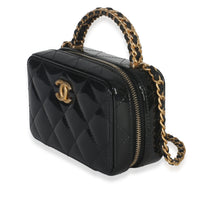 Chanel Black Quilted Patent Mini Vanity Chain Bag Handbag sv